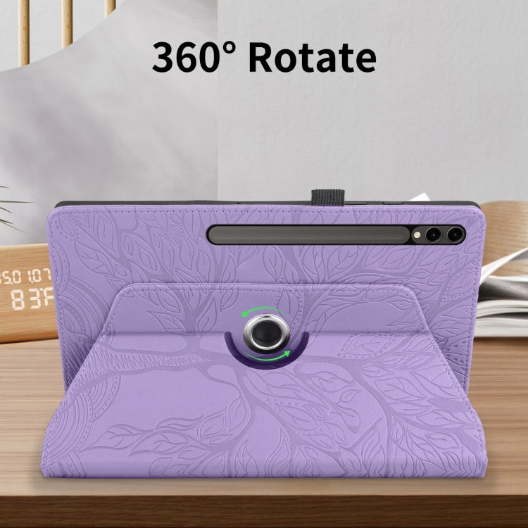 For Samsung Galaxy Tab S10 Ultra / S9 Ultra Tree Life Embossed Rotation Leather Tablet Case(Purple) by bashfashion