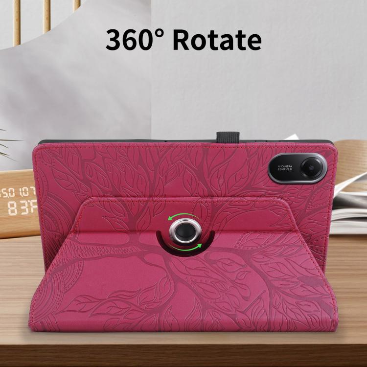 For Xiaomi Redmi Pad 2 Tree Life Embossed Rotation Leather Tablet Case(Red) by bashfashion
