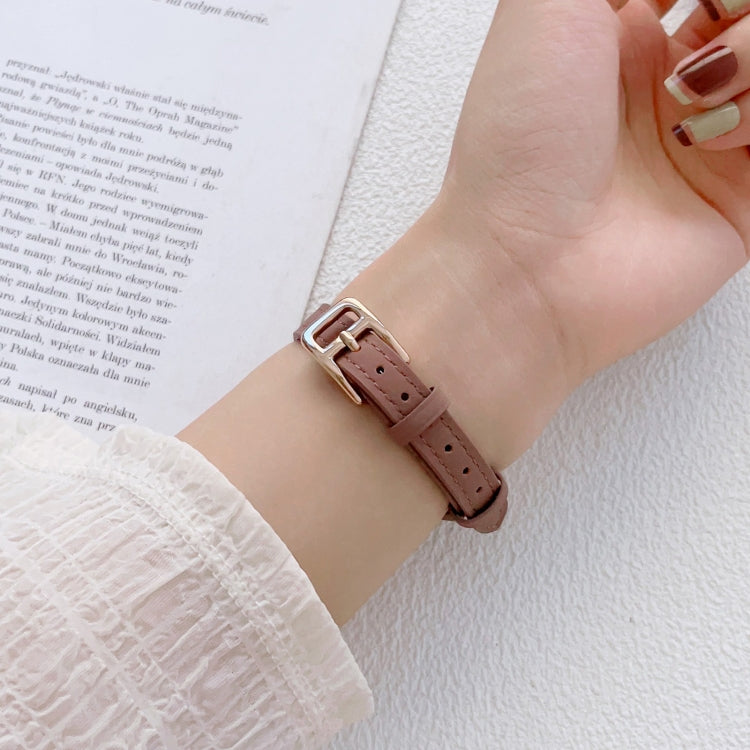 For Apple Watch 2 38mm T-shaped Slim Genuine Leather Watch Band(Light Brown) by bashfashion