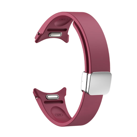 For Samsung Galaxy Watch 6 Magnetic Folding Silver Buckle Silicone Watch Band(Wine Red) by bashfashion