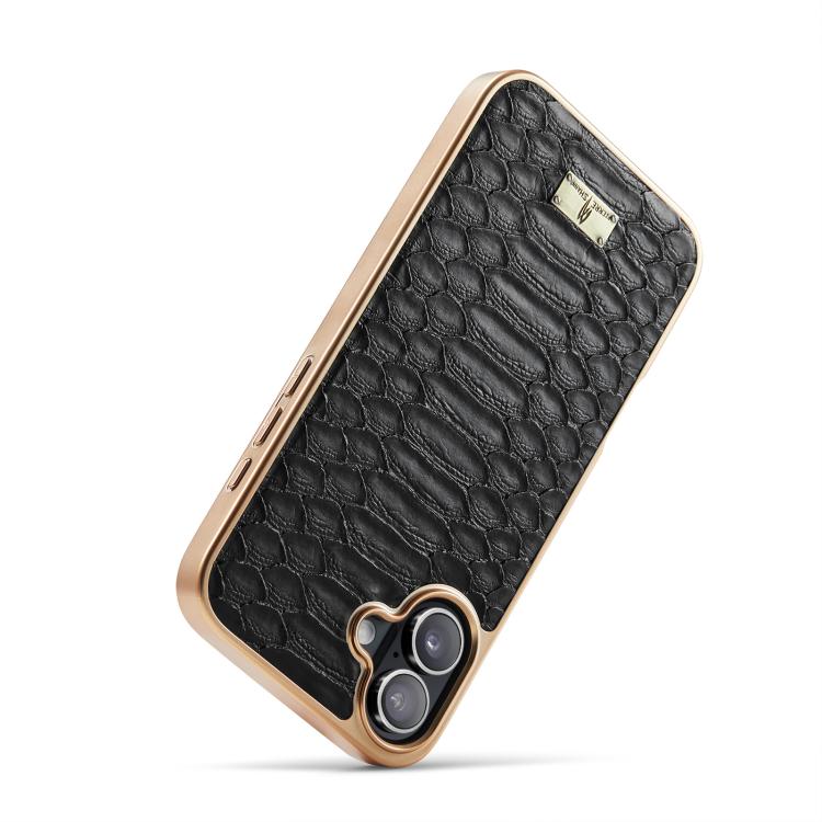 For iPhone 17 Fierre Shann Python Texture Electroplating PU Phone Case(Black) by FIERRE SHANN