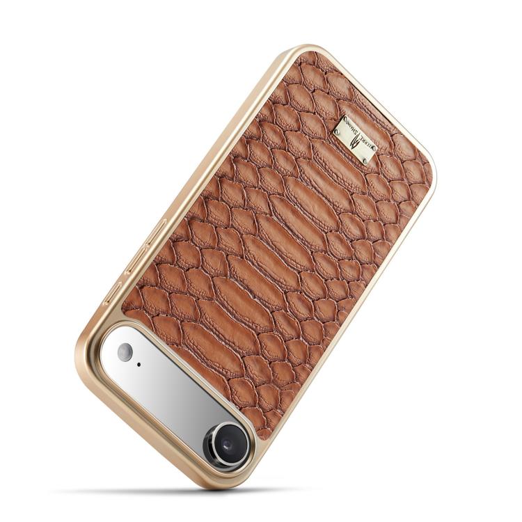 For iPhone Air Fierre Shann Python Texture Electroplating PU Phone Case(Brown) by FIERRE SHANN