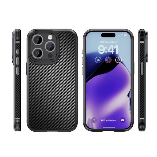 For iPhone 15 Plus iPAKY MG Series Carbon Fiber PC + TPU Protective Phone Case(Black) by iPAKY