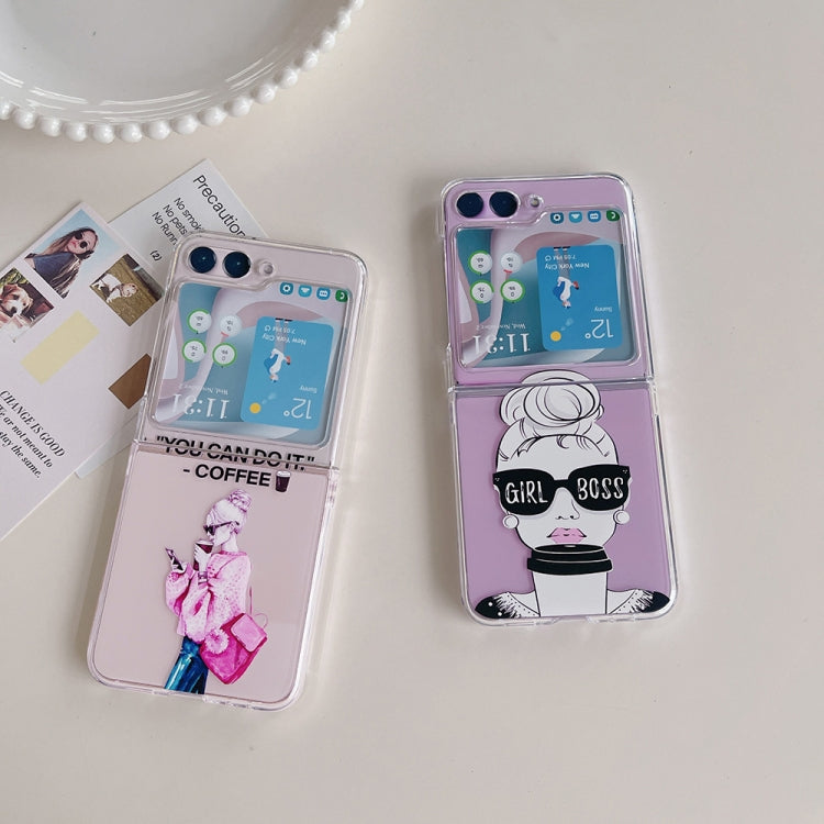 For Samsung Galaxy Z Flip5 Painted Pattern PC Transparent Folding Phone Case(Z13 Backpack Women) by bashfashion