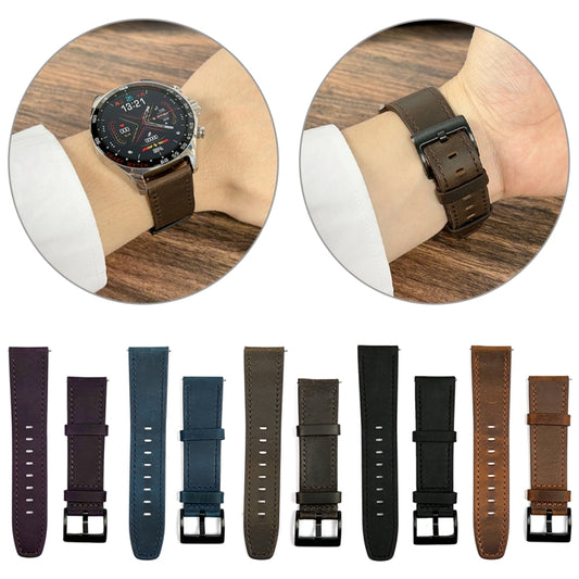 22mm Universal Retro Texture Leather Watch Band(Black) by bashfashion