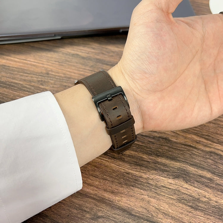 22mm Universal Retro Texture Leather Watch Band(Black) by bashfashion