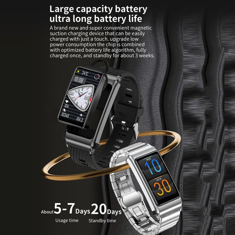 K80 1.57 inch Leather Band IP67 Earphone Detachable Smart Watch Support Bluetooth Call(Silver) by bashfashion