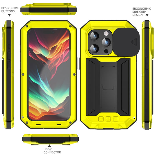 For iPhone 15 Pro Max R-JUST Sliding Camera IP54 Life Waterproof Holder Phone Case(Yellow) by R-JUST