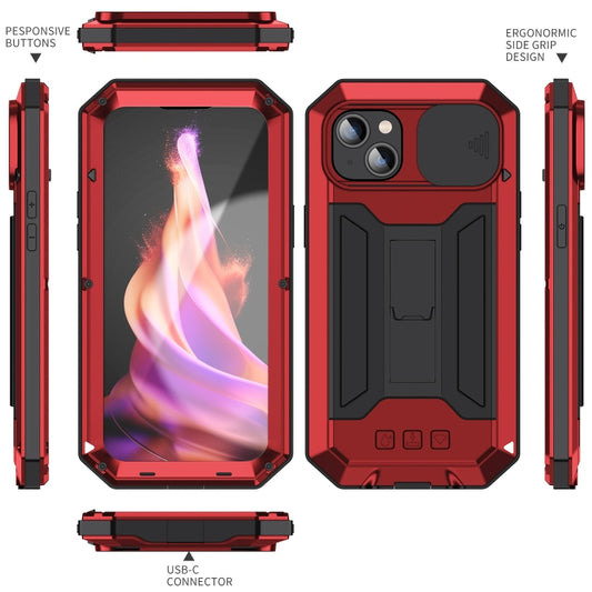 For iPhone 15 Plus R-JUST Sliding Camera IP54 Life Waterproof Holder Phone Case(Red) by R-JUST