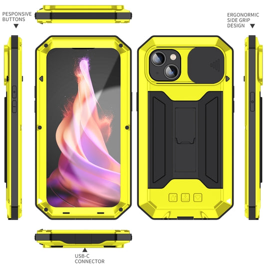 For iPhone 15 Plus R-JUST Sliding Camera IP54 Life Waterproof Holder Phone Case(Yellow) by R-JUST