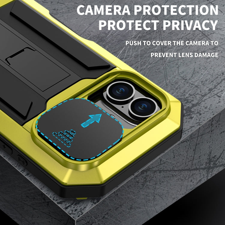 For iPhone 16 R-JUST Sliding Camera IP54 Life Waterproof Holder Phone Case(Yellow) by R-JUST