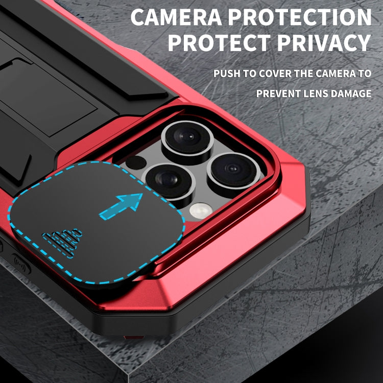 For iPhone 16 Pro R-JUST Sliding Camera IP54 Life Waterproof Holder Phone Case(Red) by R-JUST