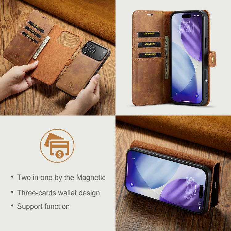 For iPhone 17 Pro Max DG.MING Crazy Horse Texture Detachable Magnetic Leather Phone Case(Brown) by DG.MING