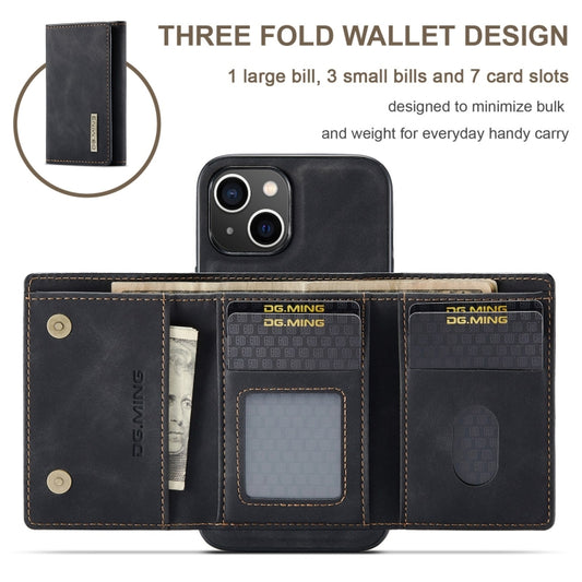 For iPhone 15 DG.MING M1 Series 3-Fold Multi Card Wallet Leather Phone Case(Black) by DG.MING