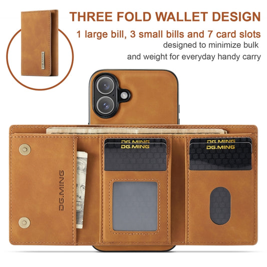 For iPhone 16 Plus DG.MING M1 Series 3-Fold Multi Card Wallet Leather Phone Case(Brown) by DG.MING