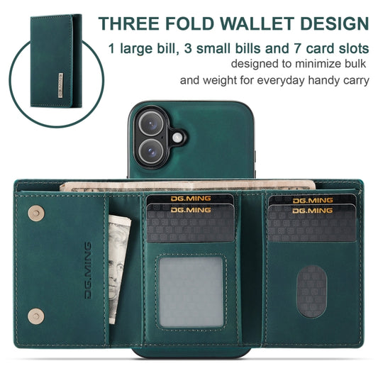For iPhone 16 Plus DG.MING M1 Series 3-Fold Multi Card Wallet Leather Phone Case(Green) by DG.MING