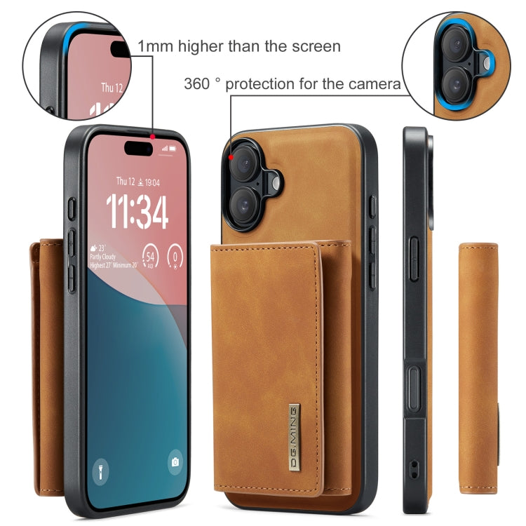For iPhone 16 DG.MING M1 Series 3-Fold Multi Card Wallet Leather Phone Case(Brown) by DG.MING