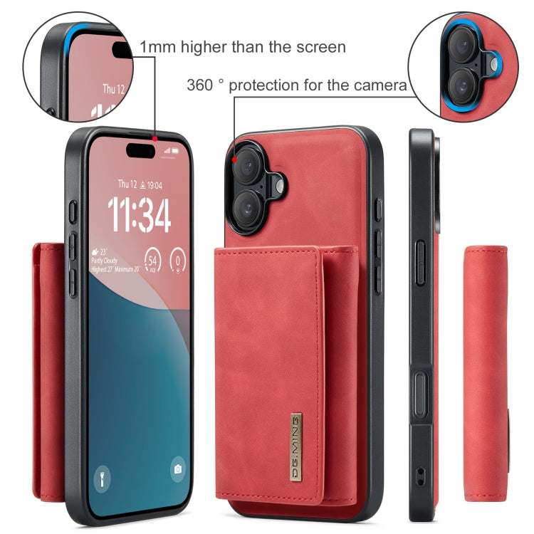 For iPhone 16 DG.MING M1 Series 3-Fold Multi Card Wallet Leather Phone Case(Red) by DG.MING