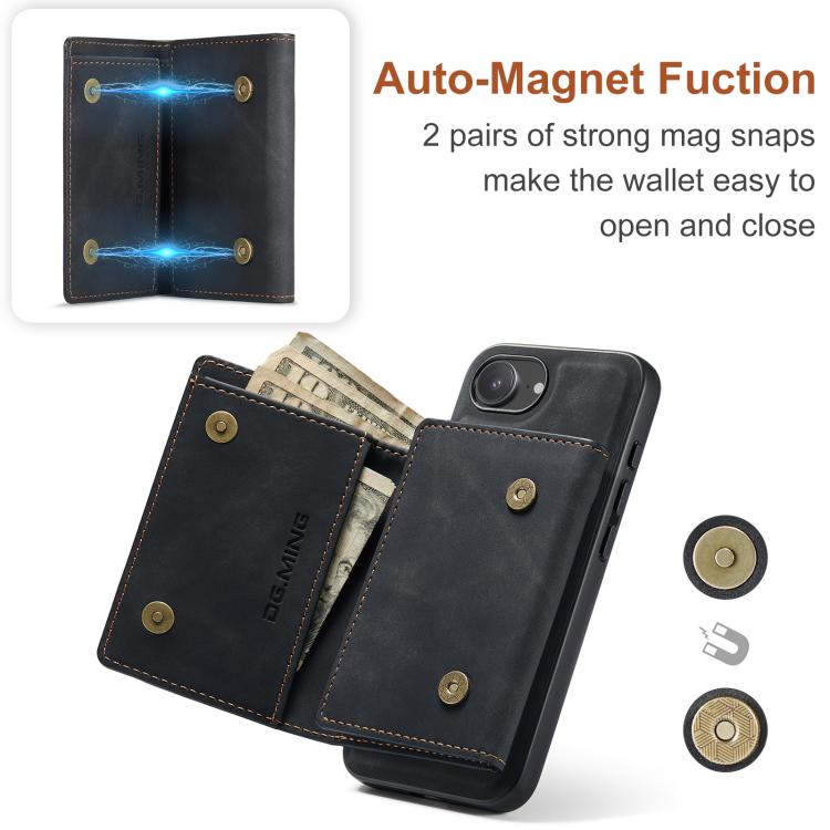 For iPhone 16e DG.MING M1 Series 3-Fold Multi Card Wallet Leather Phone Case(Black) by DG.MING