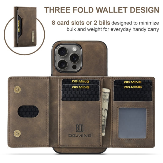 For iPhone 16 Pro DG.MING M2 Series 3-Fold Card Bag Wallet Leather Phone Case(Coffee) by DG.MING