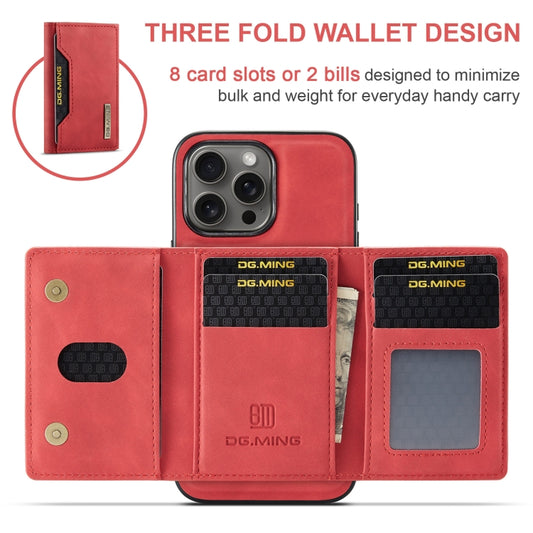For iPhone 16 Pro DG.MING M2 Series 3-Fold Card Bag Wallet Leather Phone Case(Red) by DG.MING