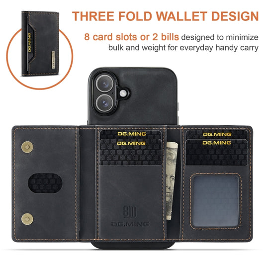 For iPhone 16 Plus DG.MING M2 Series 3-Fold Card Bag Wallet Leather Phone Case(Black) by DG.MING