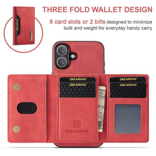 For iPhone 16 Plus DG.MING M2 Series 3-Fold Card Bag Wallet Leather Phone Case(Red) by DG.MING