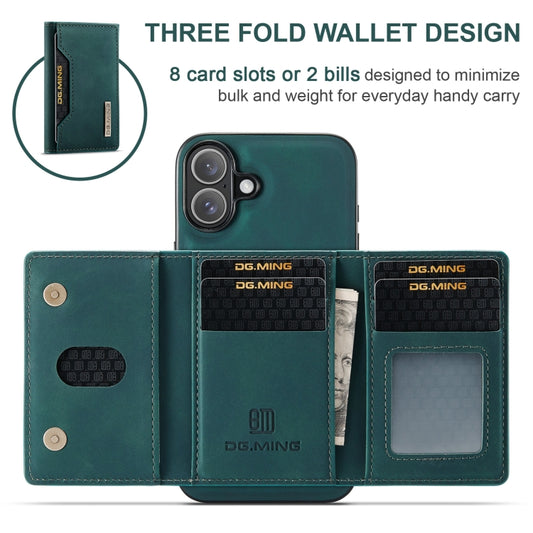 For iPhone 16 DG.MING M2 Series 3-Fold Card Bag Wallet Leather Phone Case(Green) by DG.MING