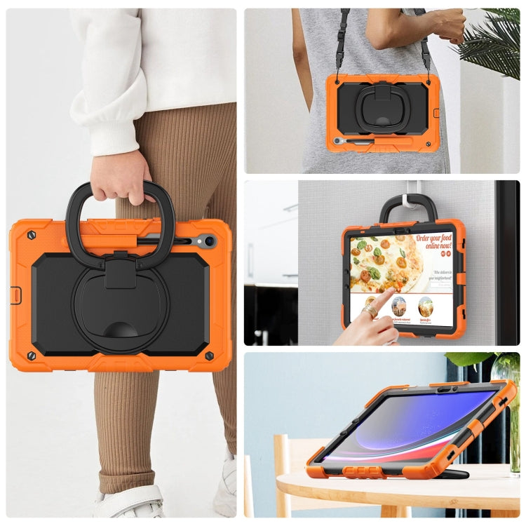 For Samsung Galaxy Tab S9 D Type Silicone Hybrid PC Tablet Case with Handle Holder(Orange) by bashfashion