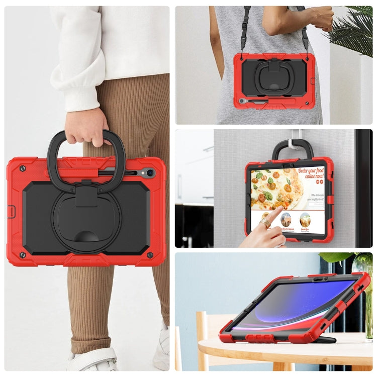 For Samsung Galaxy Tab S9 D Type Silicone Hybrid PC Tablet Case with Handle Holder(Red) by bashfashion