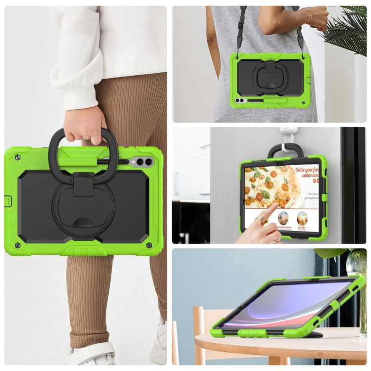 For Samsung Galaxy Tab S9+ / S10+ D Type Silicone Hybrid PC Tablet Case with Handle Holder(Yellow Green) by bashfashion