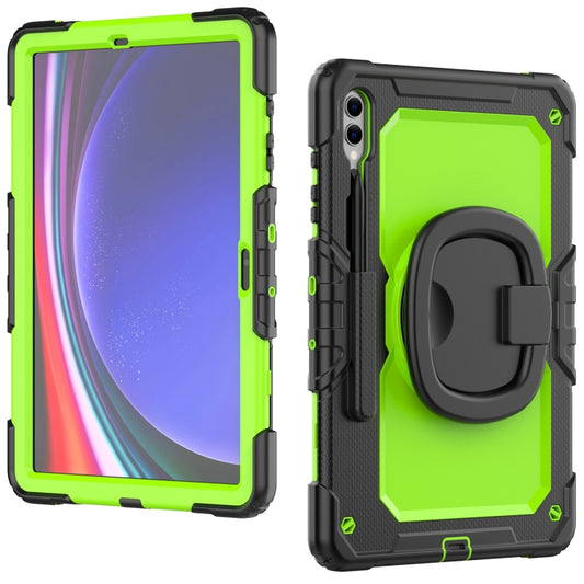 For Samsung Galaxy Tab S9+ / S10+ D Type Silicone Hybrid PC Tablet Case with Handle Holder(Yellow Green PC) by bashfashion