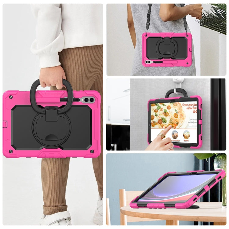 For Samsung Galaxy Tab S9+ / S10+ D Type Silicone Hybrid PC Tablet Case with Handle Holder(Rose Red) by bashfashion