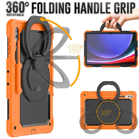 For Samsung Galaxy Tab S10 Ultra D Type Silicone Hybrid PC Tablet Case with Handle Holder(Orange) by bashfashion