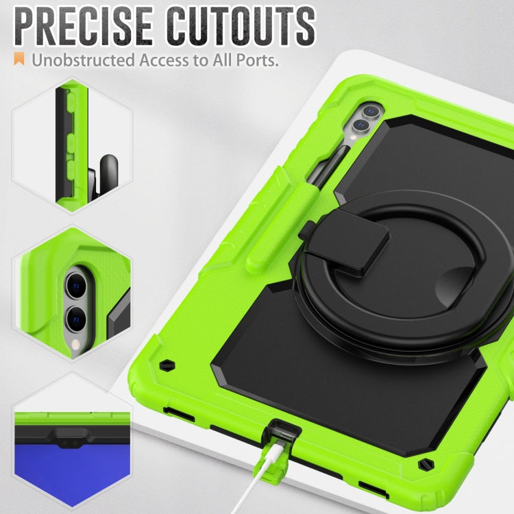 For Samsung Galaxy Tab S10 Ultra D Type Silicone Hybrid PC Tablet Case with Handle Holder(Yellow Green) by bashfashion