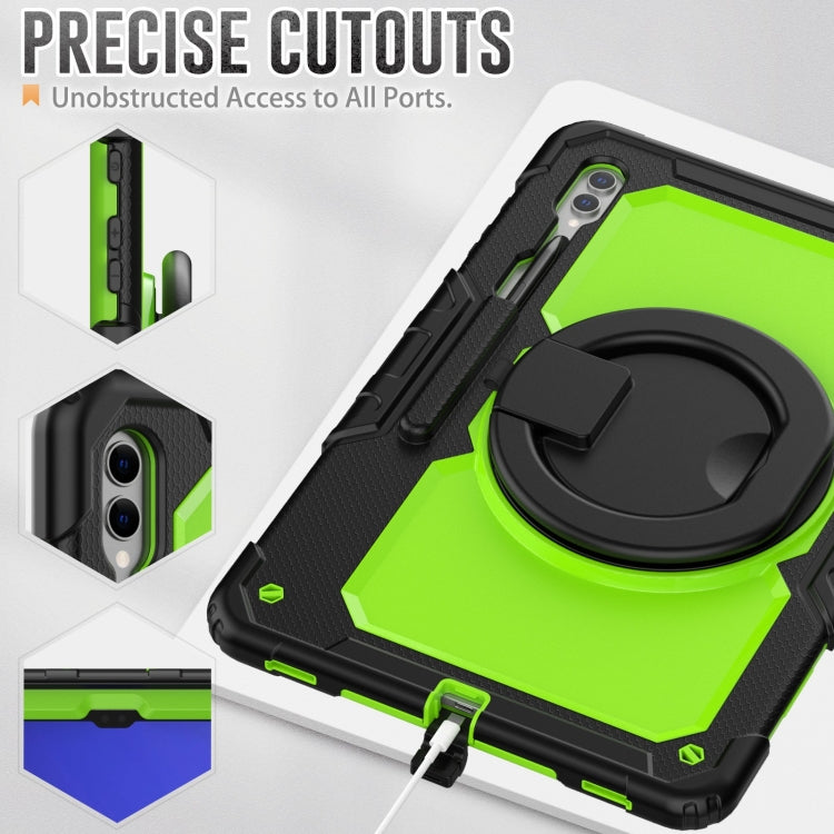 For Samsung Galaxy Tab S10 Ultra D Type Silicone Hybrid PC Tablet Case with Handle Holder(Yellow Green PC) by bashfashion