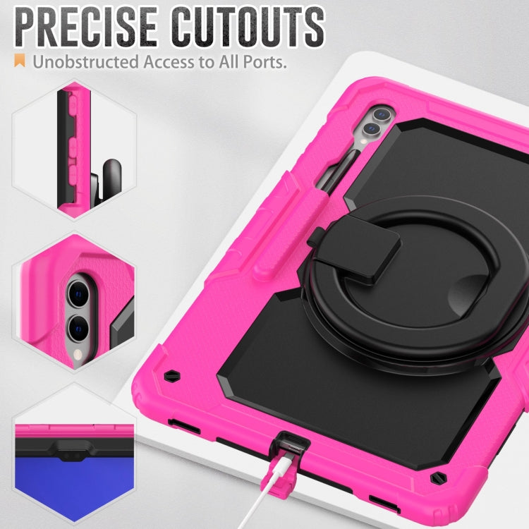 For Samsung Galaxy Tab S10 Ultra D Type Silicone Hybrid PC Tablet Case with Handle Holder(Rose Red) by bashfashion