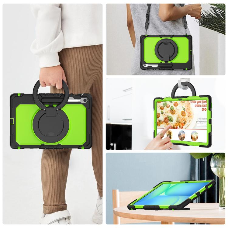 For Samsung Galaxy Tab S10 FE+ D Type Silicone Hybrid PC Tablet Case with Handle Holder(Yellow Green PC) by bashfashion