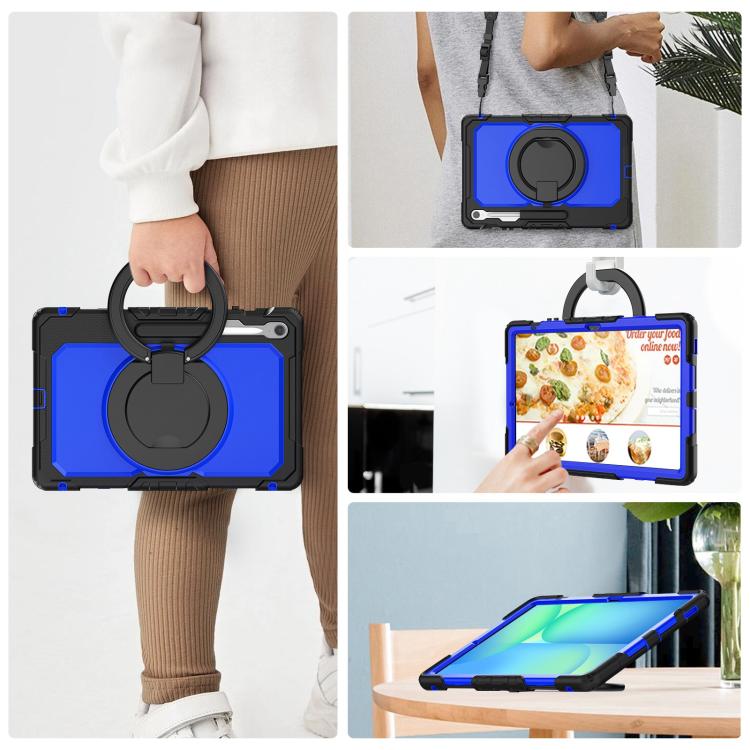 For Samsung Galaxy Tab S10 FE+ D Type Silicone Hybrid PC Tablet Case with Handle Holder(Blue PC) by bashfashion