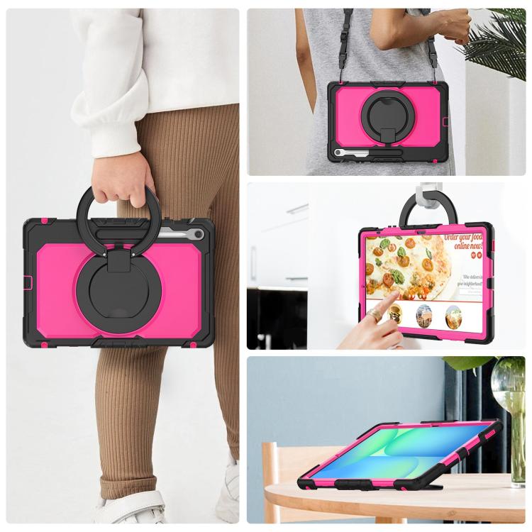 For Samsung Galaxy Tab S10 FE+ D Type Silicone Hybrid PC Tablet Case with Handle Holder(Rose Red PC) by bashfashion