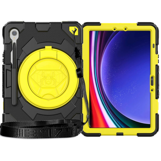 For Samsung Galaxy Tab S9 Spider Rotation Handle Silicone Hybrid PC Tablet Case(Black Yellow) by bashfashion