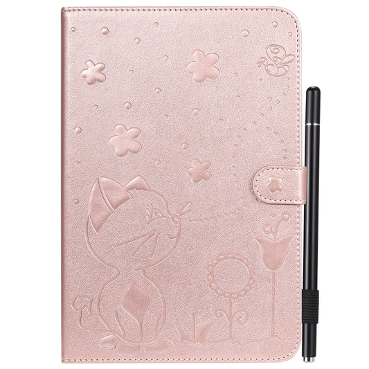 For Samsung Galaxy Tab A8.0 (2015) T350 Cat Bee Embossing Pattern Shockproof Table PC Protective Horizontal Flip Leather Case with Holder & Card Slots & Wallet & Pen Slot & Wake-up / Sleep Function(Rose Gold) by bashfashion