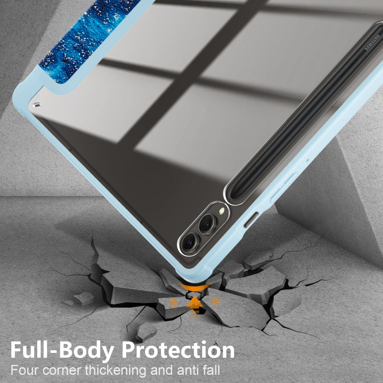 For Samsung Galaxy Tab S9+ Acrylic 3-folding Painted Smart Leather Tablet Case(Waves) by bashfashion