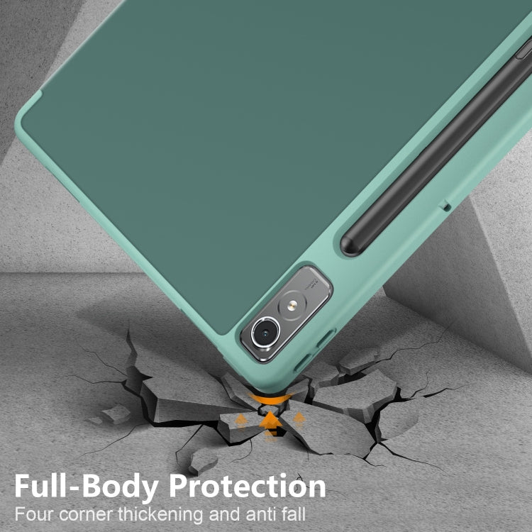 For Lenovo Tab P12 12.7 /P12 Pro 2nd Gen 3-folding TPU Smart Leather Tablet Case(Deep Green) by bashfashion
