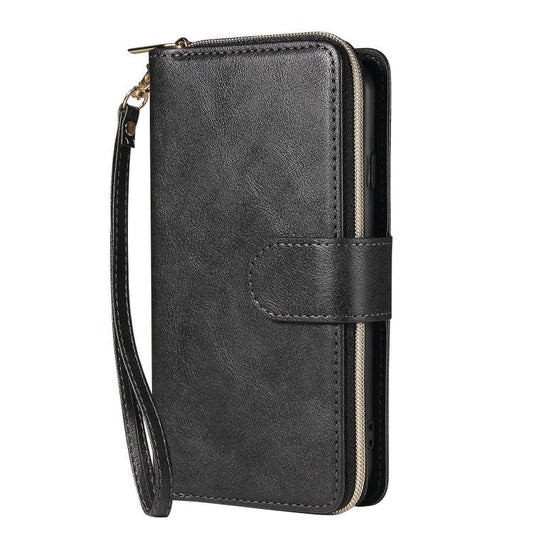 For iPhone 16e 9 Card Slots Zipper Wallet Bag Leather Phone Case(Black) by bashfashion