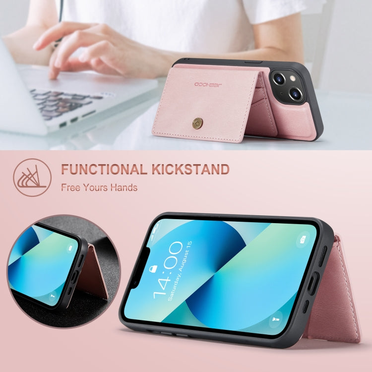 For iPhone 15 JEEHOOD Retro Magnetic Detachable Leather Phone Case(Pink) by JEEHOOD