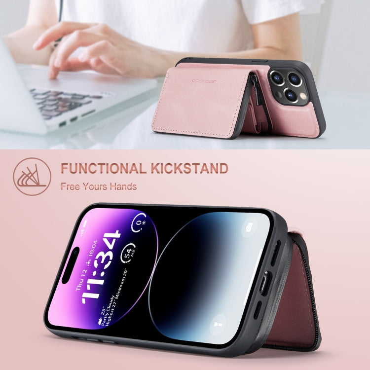 For iPhone 15 Pro JEEHOOD Magnetic Zipper Wallet Leather Phone Case(Pink) by JEEHOOD