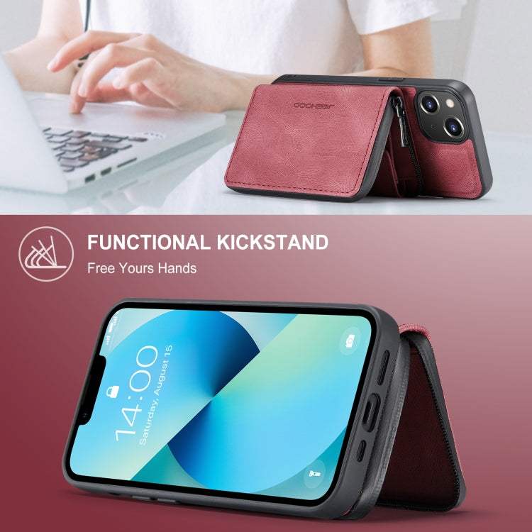 For iPhone 15 JEEHOOD Magnetic Zipper Wallet Leather Phone Case(Red) by JEEHOOD