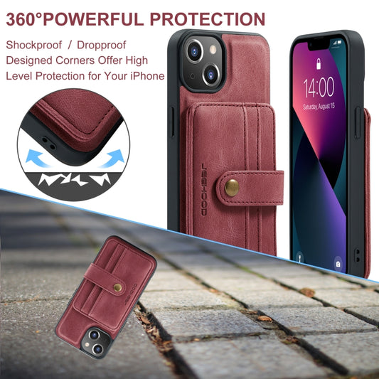 For iPhone 15 JEEHOOD RFID Blocking Anti-Theft Magnetic PU Phone Case(Red) by JEEHOOD