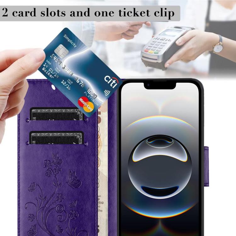 For iPhone 16e Butterfly Flower Pattern Flip Leather Phone Case(Dark Purple) by bashfashion